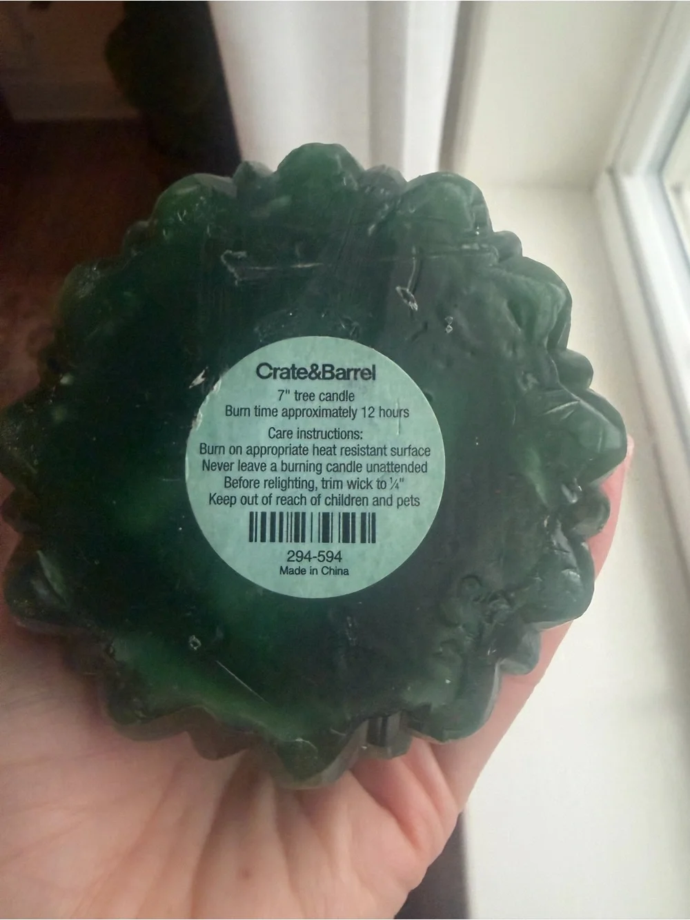 Crate & Barrel Christmas Tree Candle, 7”, NEW